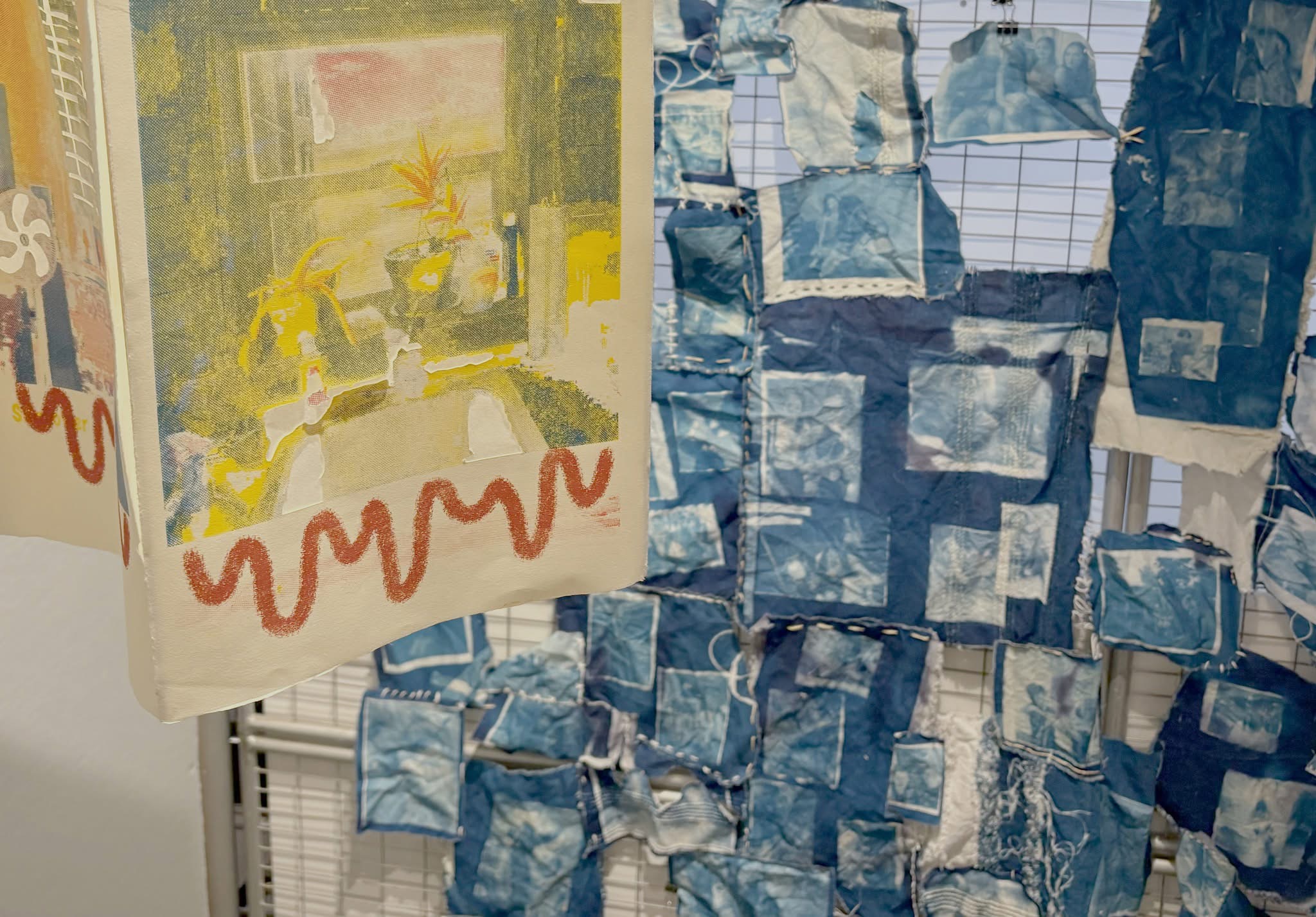 Sophie Lin, Paper Lanterns (Photo litho and screen print). Esther Jung and Soraya Jabir, Malleable Walls (cyanotype)