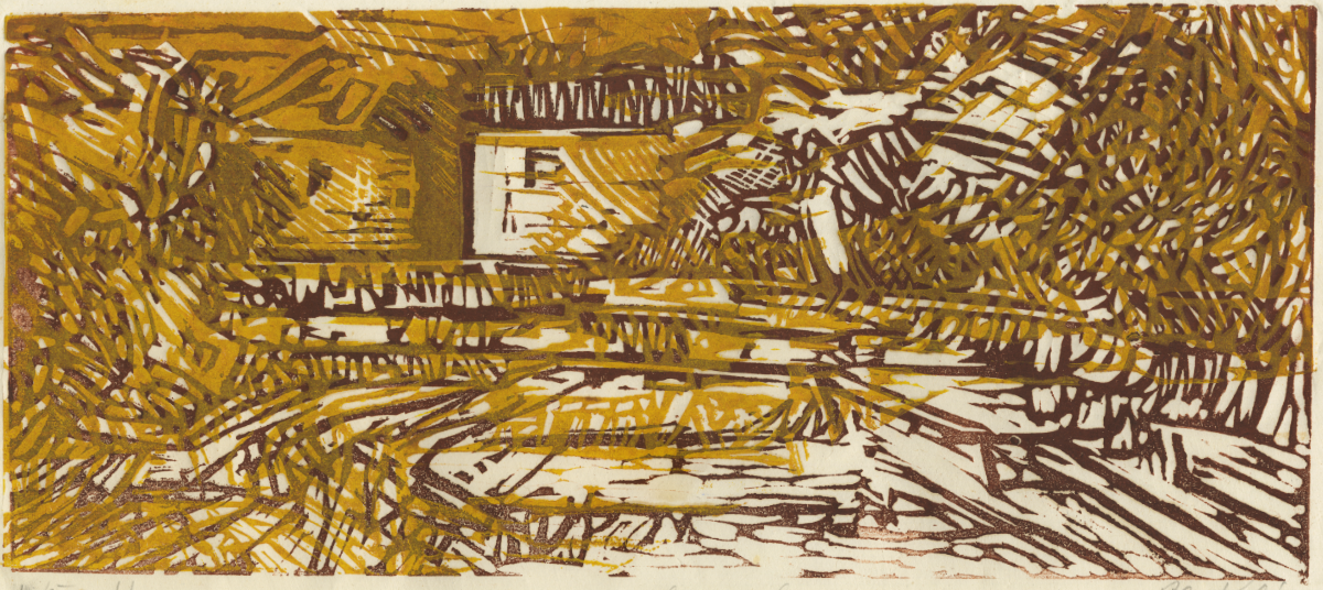 H Peter Kahn "White House" 2 color woodcut
